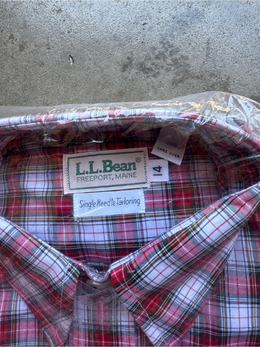 VTG LL Bean dead stock red plaid shirt size 14 - Picture 3 of 3
